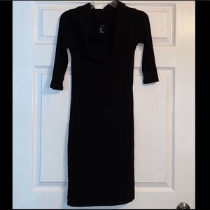Forever 21 3/4 Sleeve Cowl Neck Ribbed Black Dress